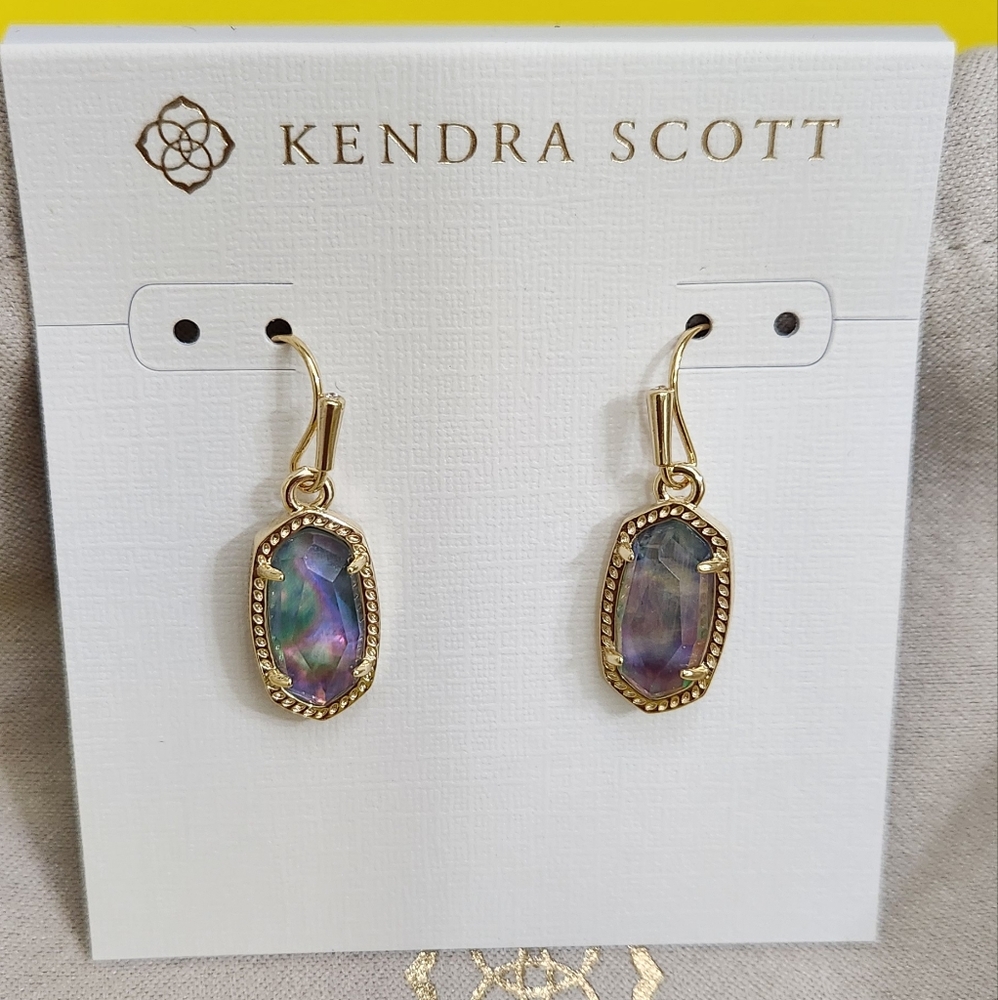 Kendra Scott Lee Gold Drop Earrings Lilac Abalone NWT